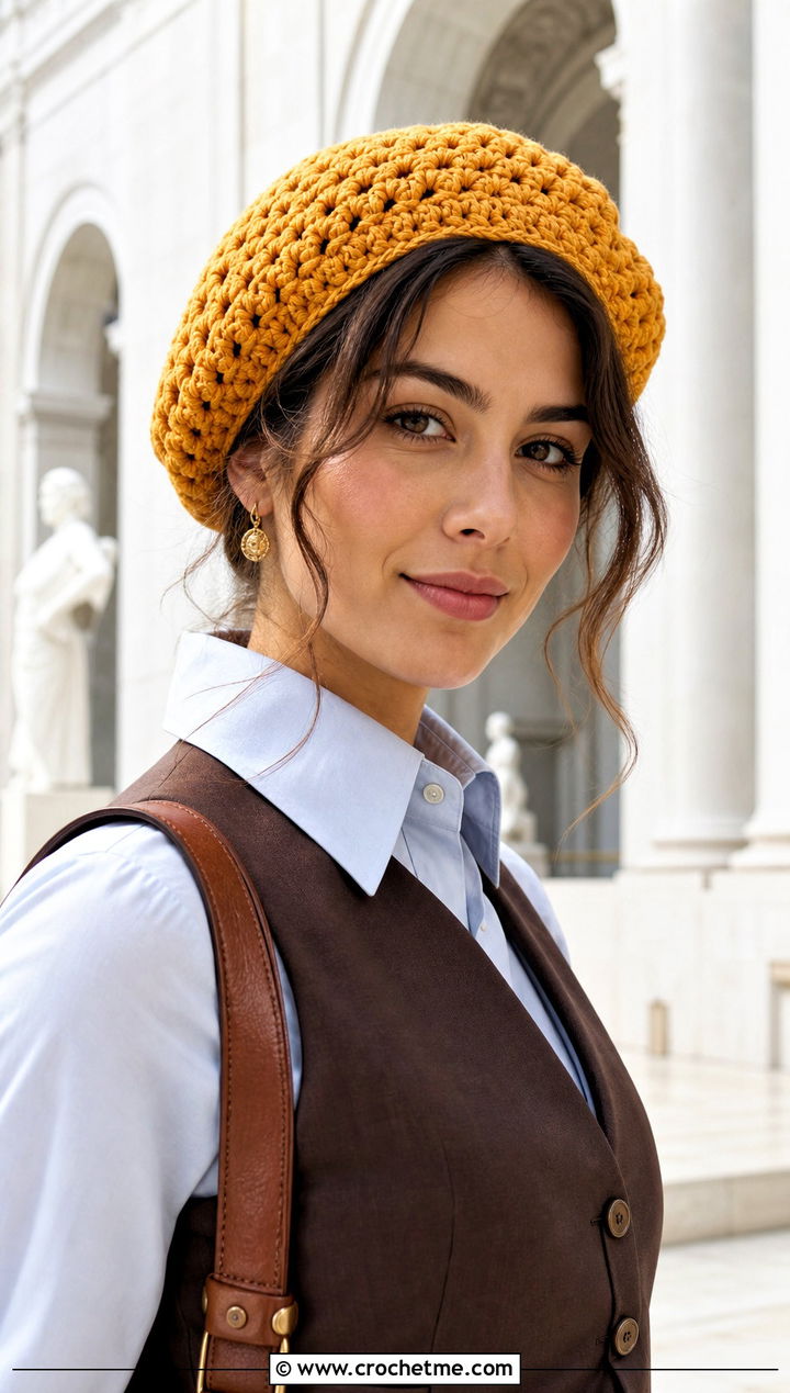 Beret Beanie With Tailored Vest - 25 3 Weight Yarn Crochet Beanie outfit ideas