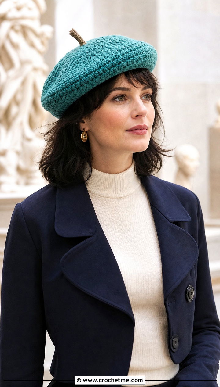 Beret Shape Crochet Acorn Hat With Pleated Skirt - 30 crochet acorn hat outfit ideas