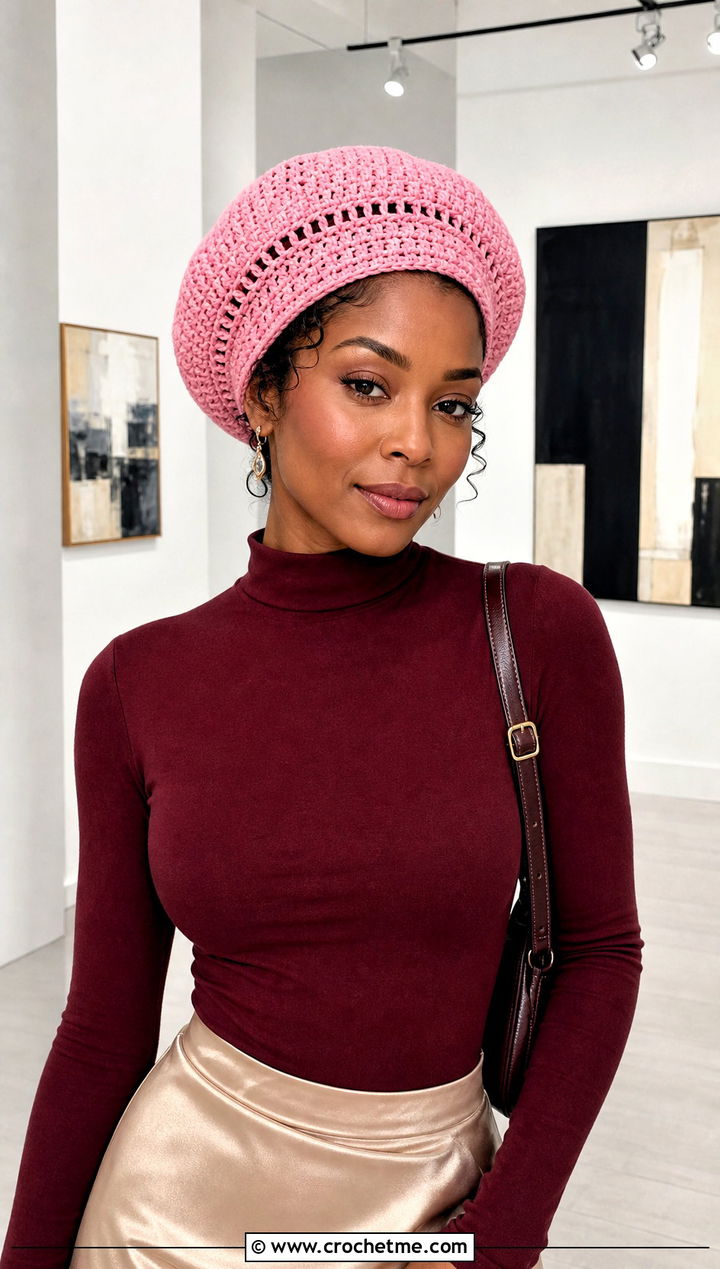 Beret Style Crochet Rasta Tam With Satin Midi Skirt - 15 Crochet Bob Marley Hat outfit ideas
