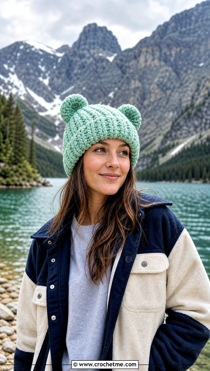 Bernat Blanket Yarn Bear Ear Hat With Fleece Shacket - 30 bernat blanket yarn crochet hat outfit ideas