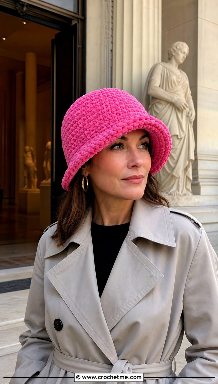 Bernat Blanket Yarn Crochet Cloche Hat With Trench Coat - 30 bernat blanket yarn crochet hat outfit ideas