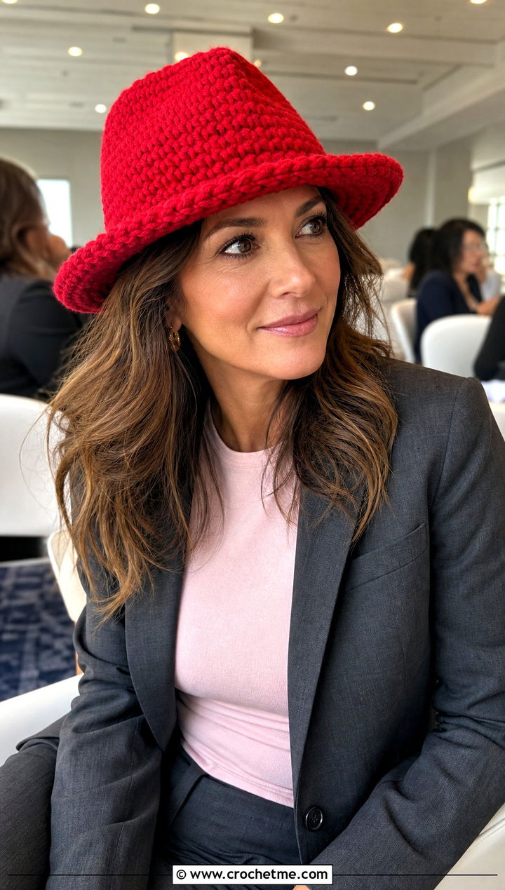 Bernat Blanket Yarn Crochet Fedora With Pantsuit - 30 bernat blanket yarn crochet hat outfit ideas