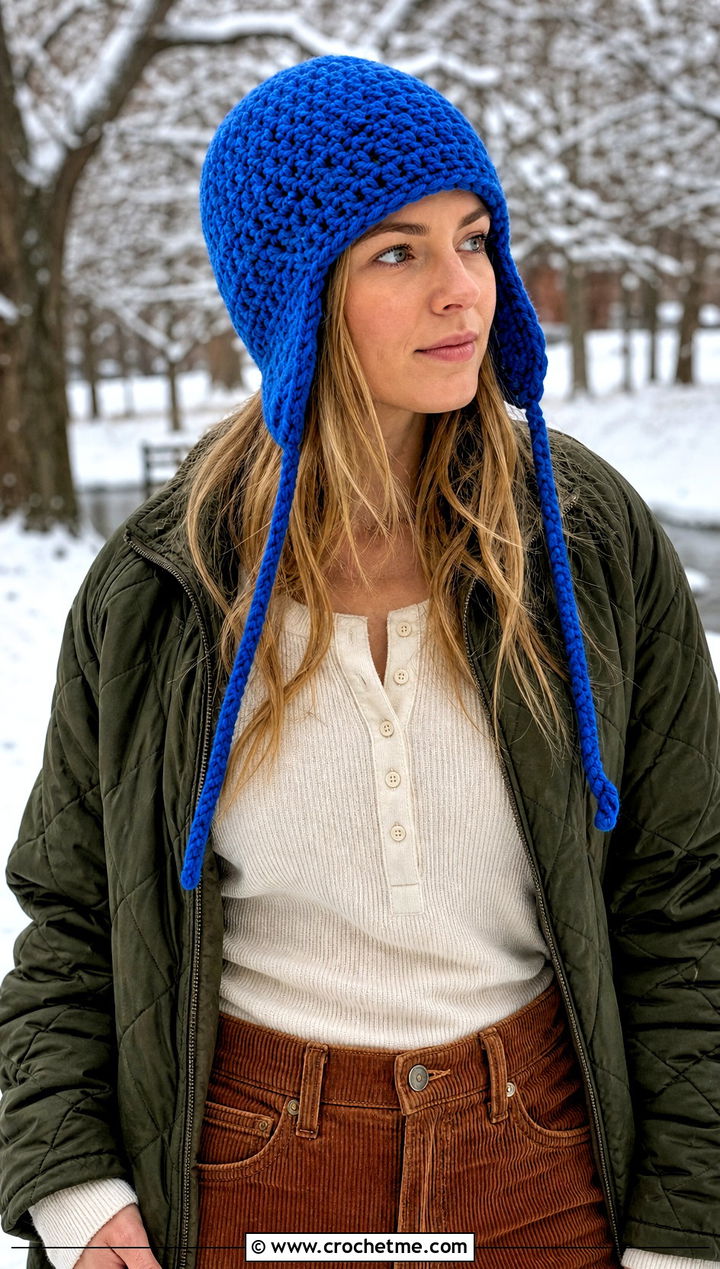 Bernat Blanket Yarn Earflap Hat With Quilted Jacket - 30 bernat blanket yarn crochet hat outfit ideas