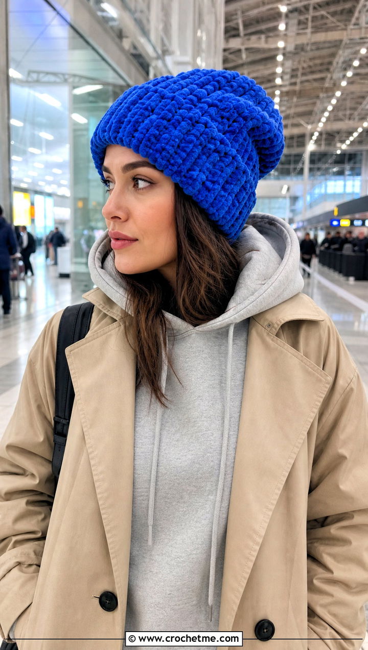 Bernat Blanket Yarn Oversized Beanie With Hoodie And Trench Coat - 30 bernat blanket yarn crochet hat outfit ideas
