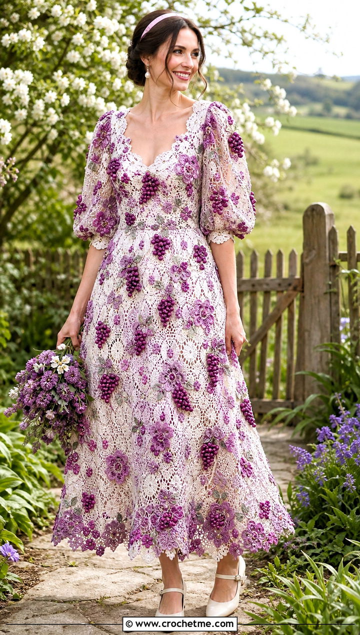 Berry And Flower Puff Sleeve Wedding Dress - 20 irish lace crochet wedding dress outfit ideas