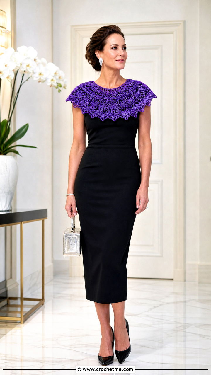 Bertha Crochet Collar With Column Dress And Pumps - 35 crochet collar outfit ideas