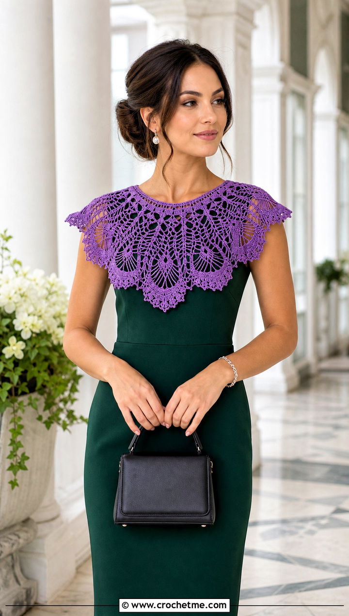 Bertha Lace Crochet Collar With Column Dress - 25 Lace Crochet Collar outfit ideas
