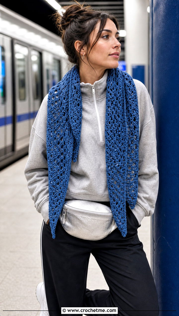 Bias Lace Crochet Scarf With Hoodie And Track Pants - 15 Easy Lace Crochet Scarf outfit ideas
