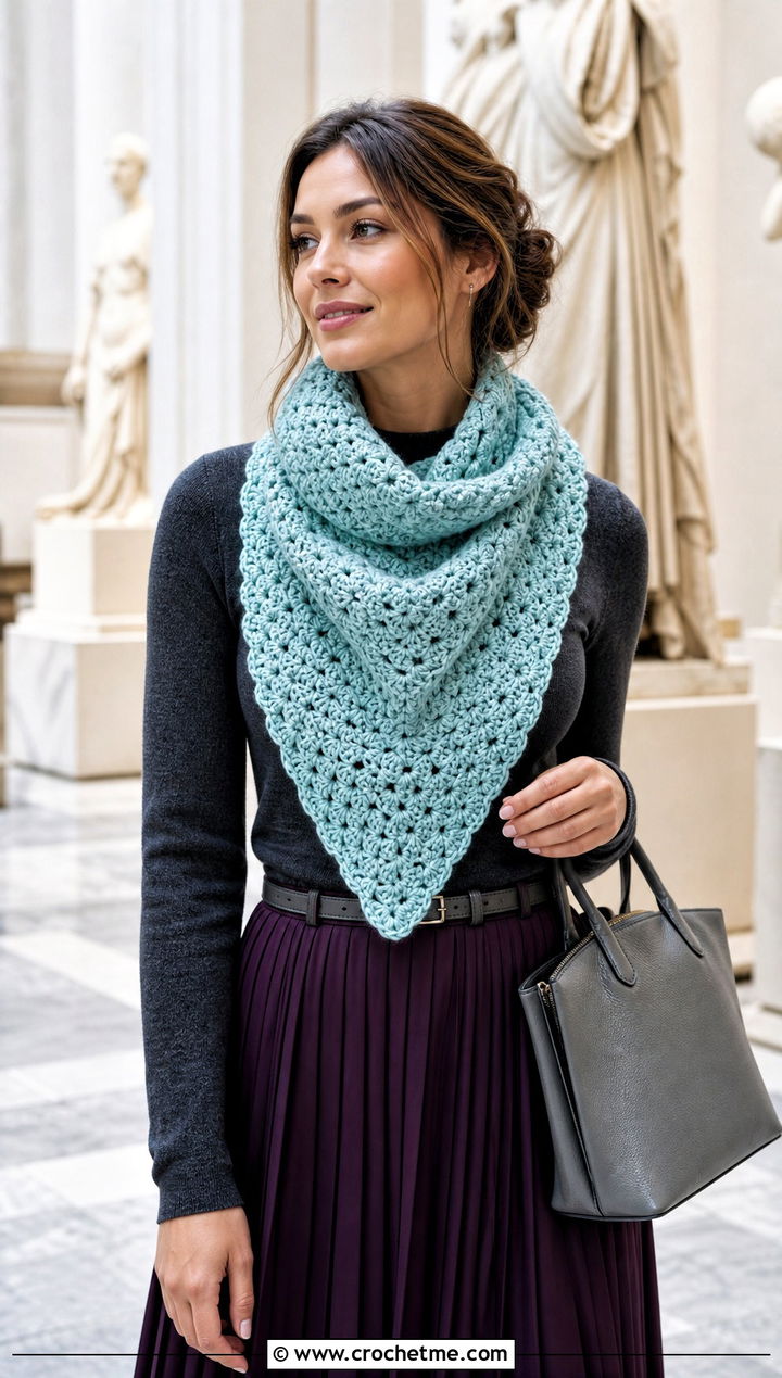 Bib Cowl Neck Crochet Scarf With Crewneck Sweater - 25 Cowl Neck Crochet Scarf outfit ideas