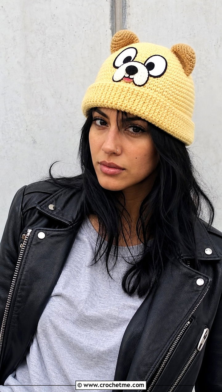 Bingo Crochet Fisherman Beanie With Leather Jacket - 25 bingo crochet hat outfit ideas