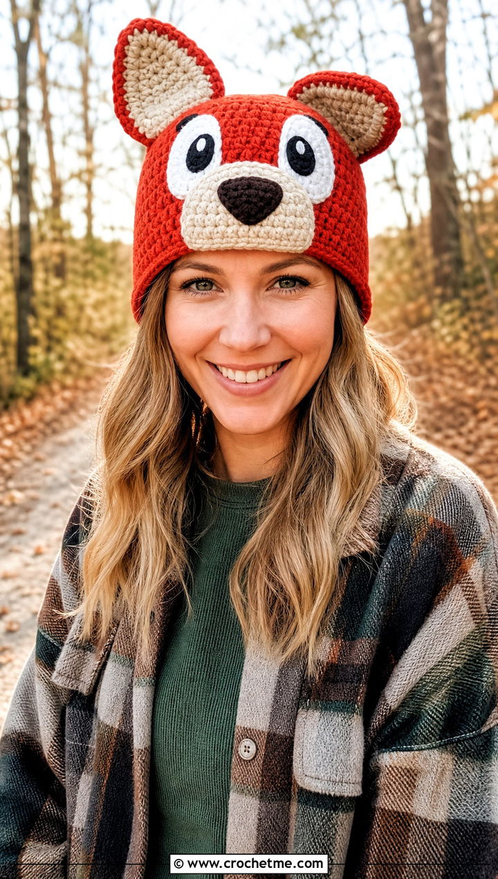 Bingo Crochet Pointed Ear Beanie With Plaid Shacket - 25 bingo crochet hat outfit ideas