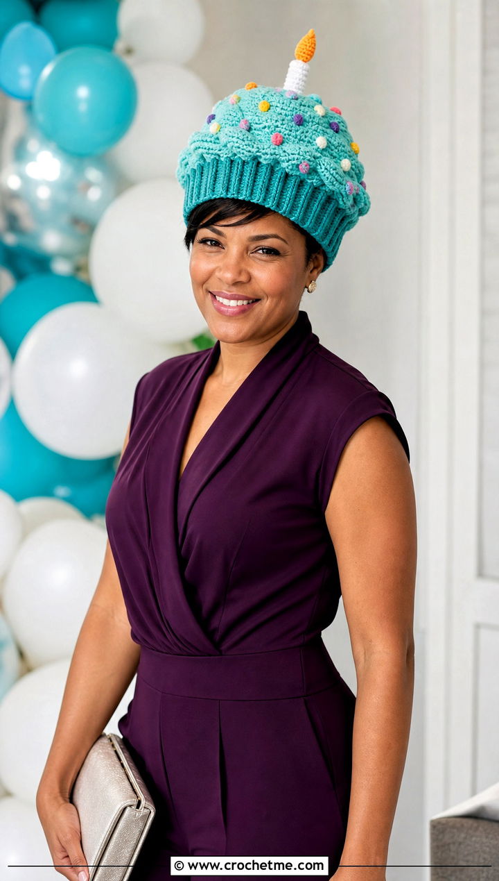 Birthday Cupcake Crochet Hat With Tailored Jumpsuit - 25 cupcake crochet hat outfit ideas