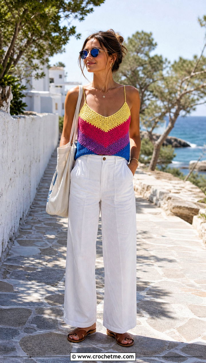 Bisexual Crochet Camisole Top With Linen Pants - 25 bisexual crochet top outfit ideas
