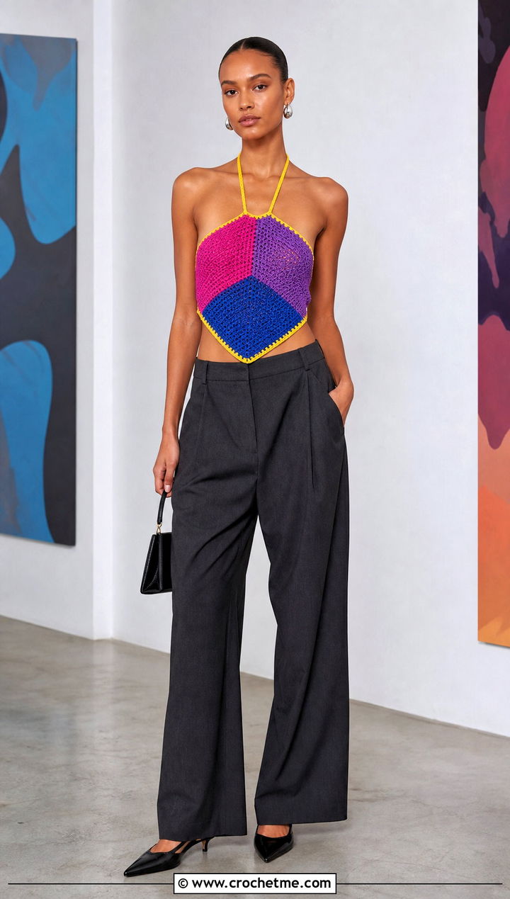 Bisexual Crochet Halter Top With Wide Leg Trousers - 25 bisexual crochet top outfit ideas