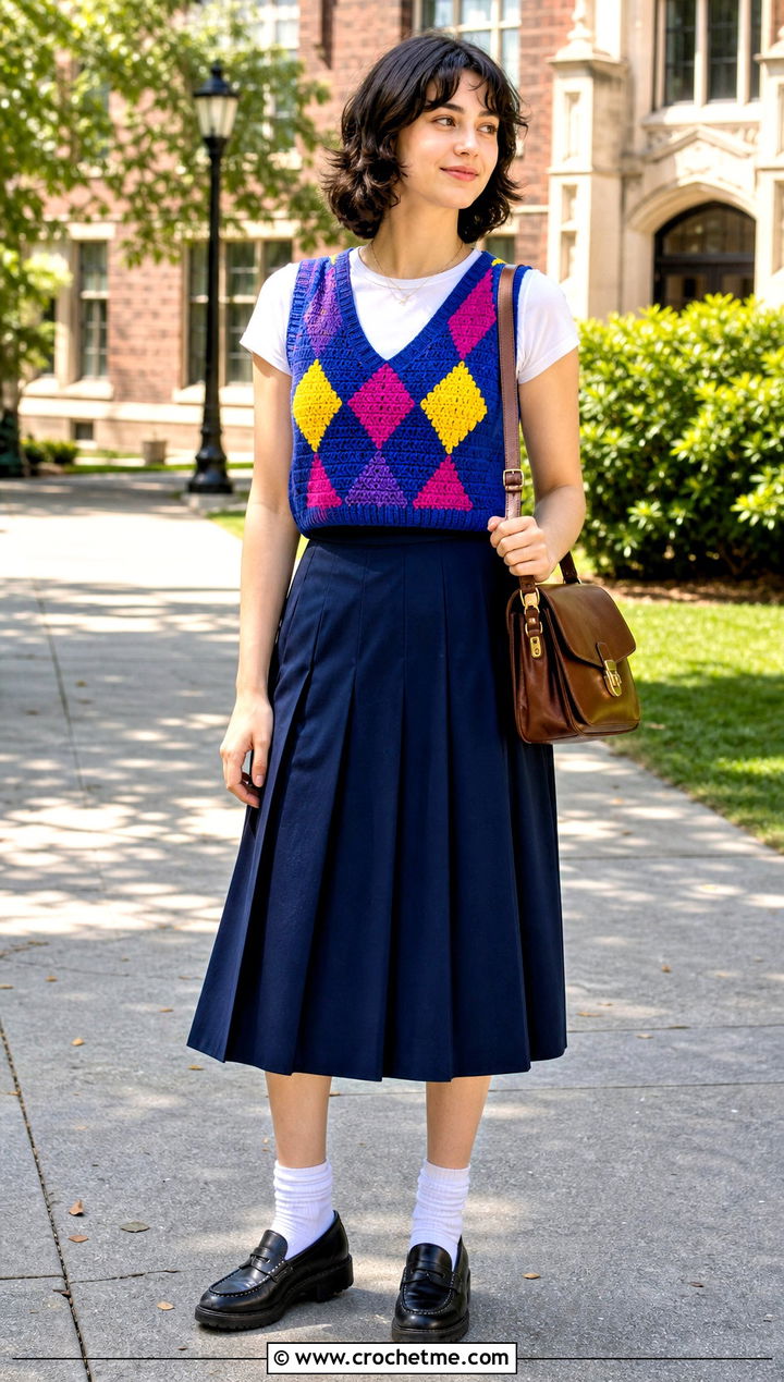 Bisexual Crochet Vest Top With Pleated Midi Skirt - 25 bisexual crochet top outfit ideas