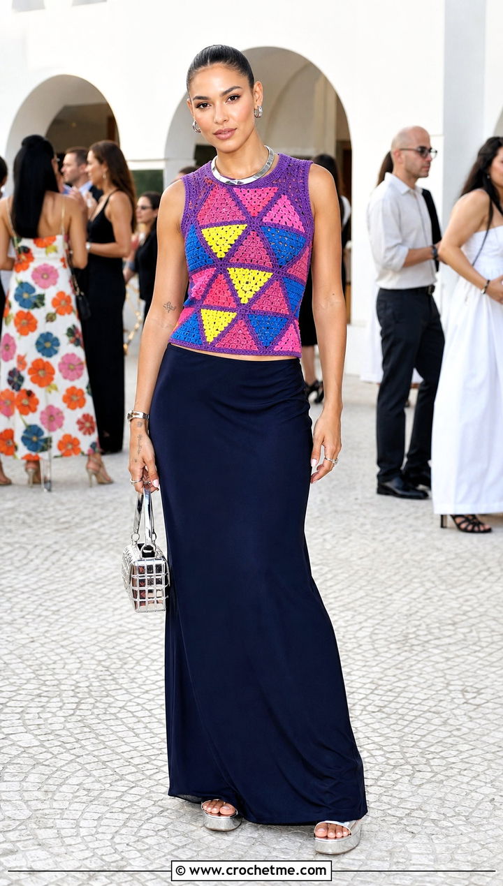 Bisexual Mosaic Crochet Top With Maxi Skirt - 25 bisexual crochet top outfit ideas