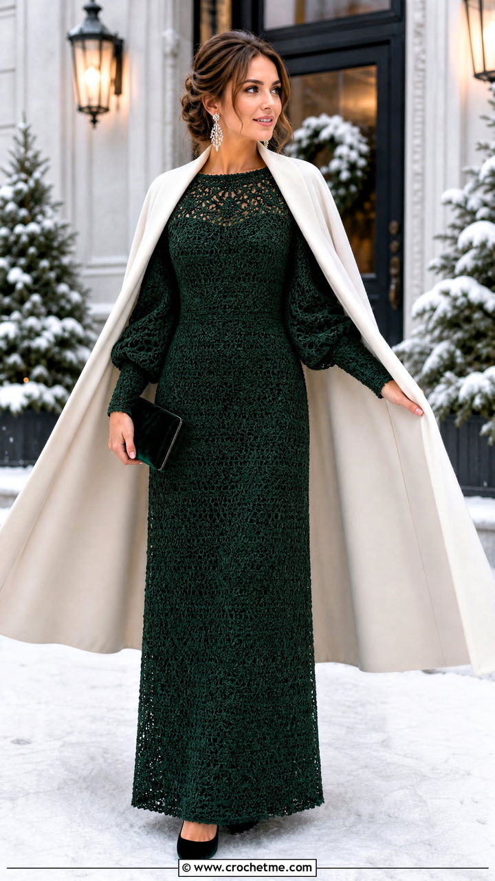 Bishop Sleeve Crochet Winter Wedding Dress - 35 crochet wedding dresses outfit ideas