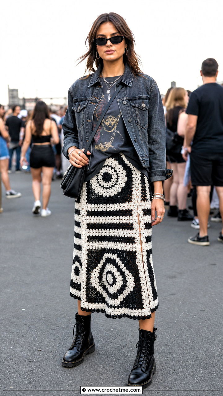 Black And White Crochet Skirt Grunge Outfit - 35 crochet skirt outfit ideas