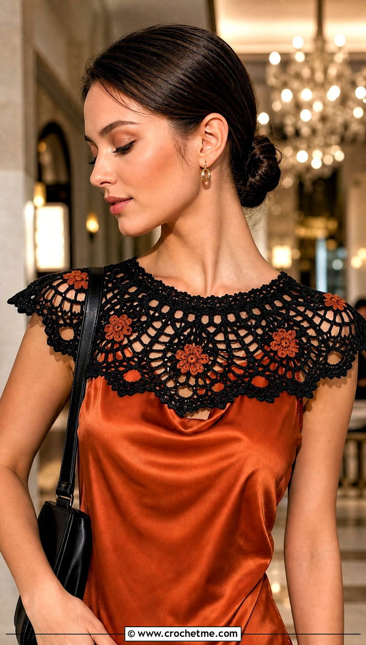 Black Bertha Crochet Collar With Slip Dress And Boots - 15 Black Crocheted Lace Collar outfit ideas