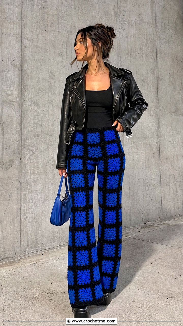 Black Border Flare Granny Square Pants With Bodysuit - 35 granny square pants outfit ideas
