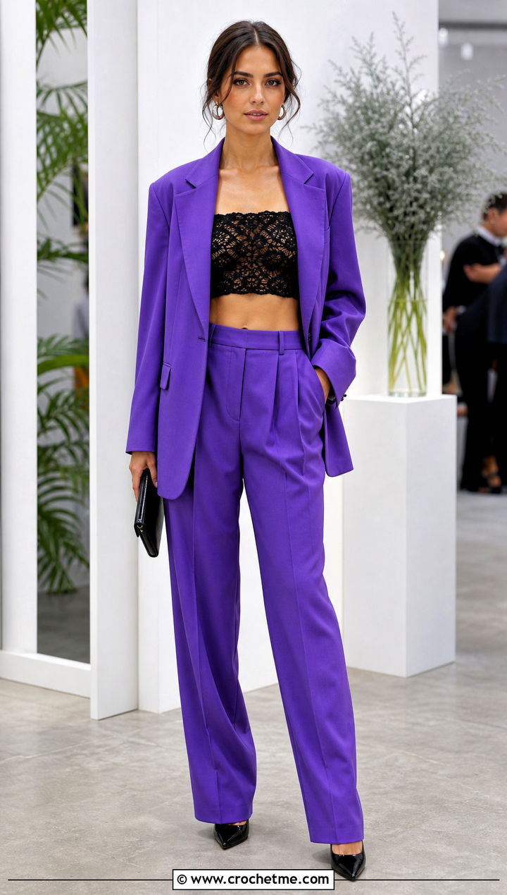 Black Crochet Bandeau Top With Oversized Suit - 15 zara black crochet top outfit ideas