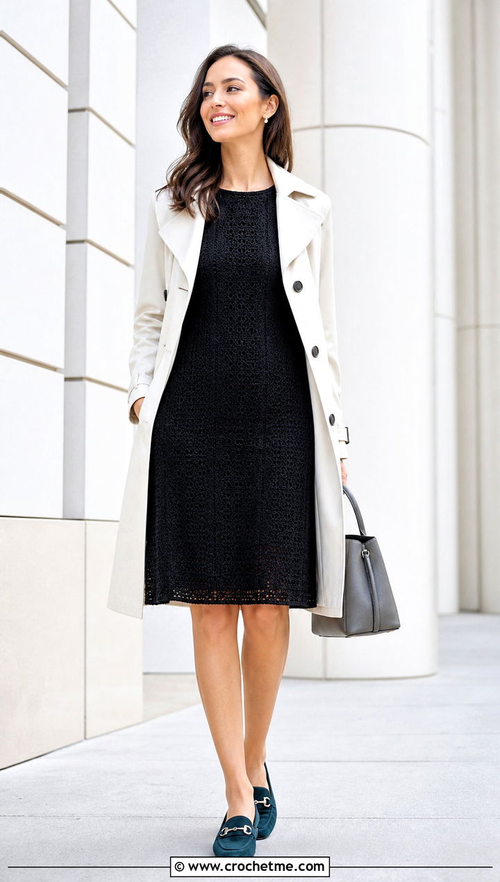 Black Crochet Shift Dress With Loafers - 15 elegant black crochet dress outfit ideas