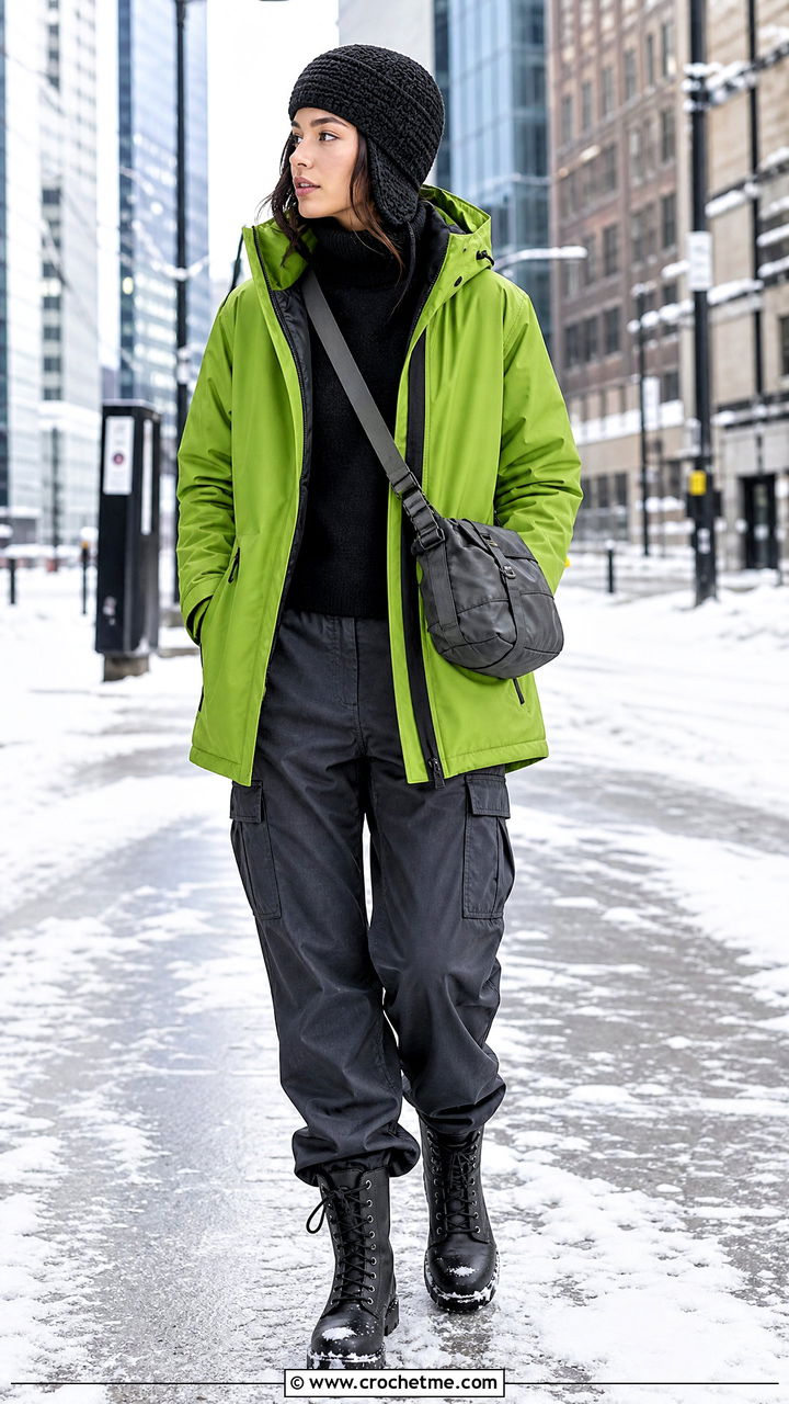 Black Crochet Trapper Hat With Parka - 35 Black Crochet Hat outfit ideas