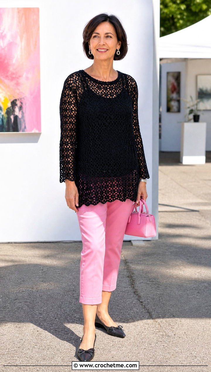 Black Crochet Tunic Top With Slim Capri Pants - 15 zara black crochet top outfit ideas