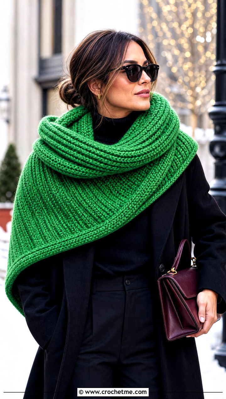 Blanket Brioche Crochet Scarf With Long Wool Coat - 25 Brioche Crochet Scarf outfit ideas