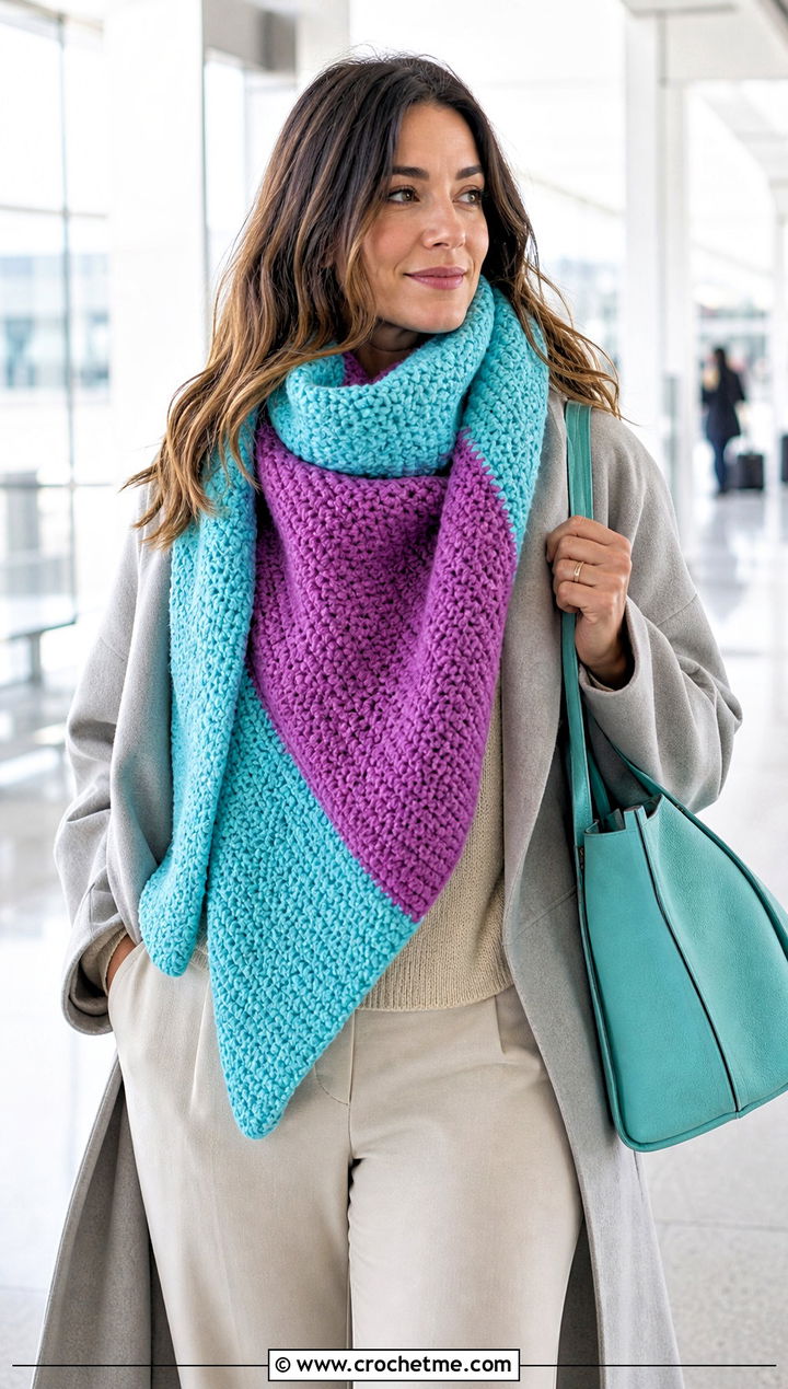 Blanket Color Block Crochet Scarf With Knit Set - 25 Color Block Crochet Scarf outfit ideas