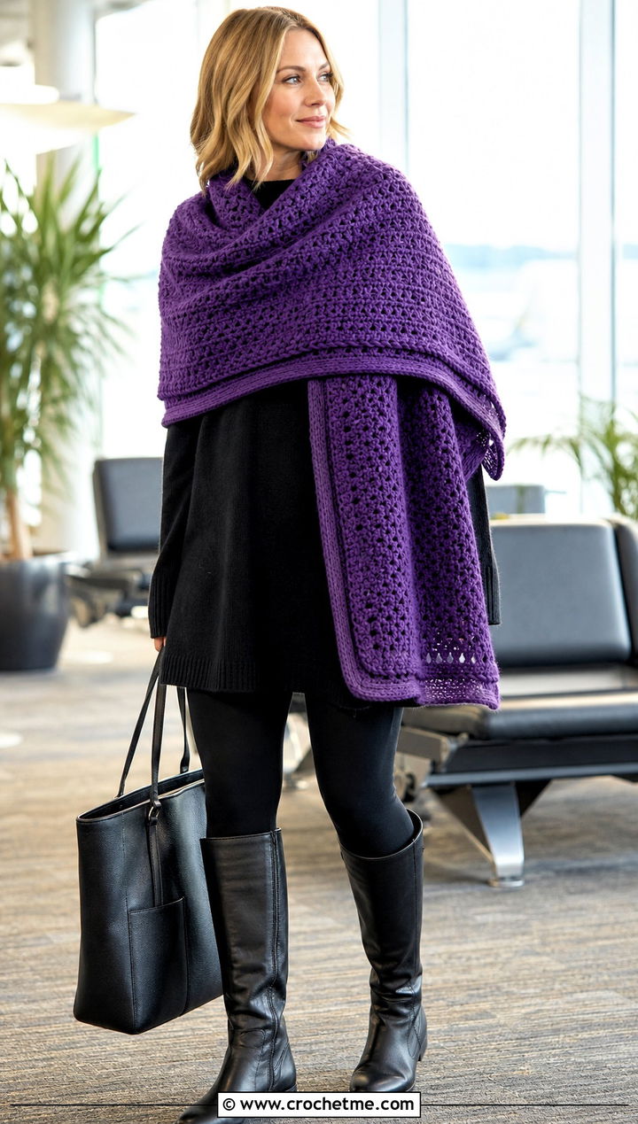 Blanket Crochet Scarf With Leggings And Boots - 30 autumn crochet scarf outfit ideas
