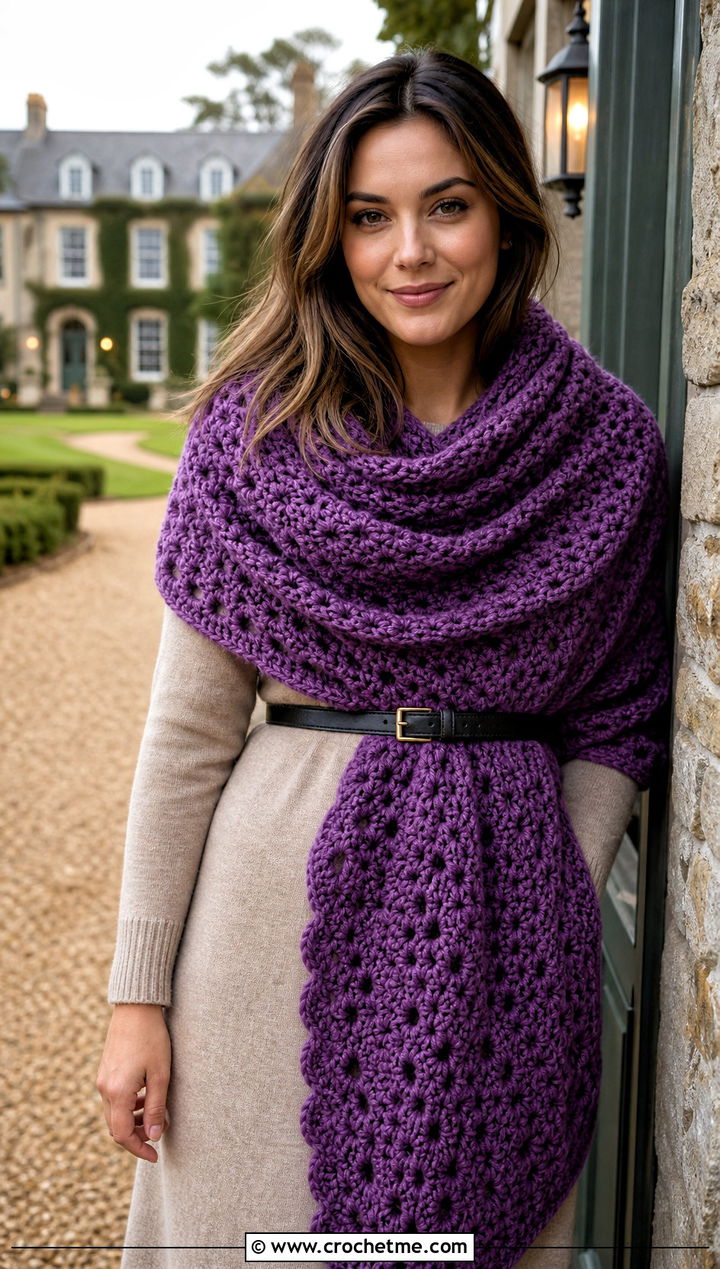Blanket Crochet Scarf With Sweater Dress - 30 wanderlust crochet scarf outfit ideas