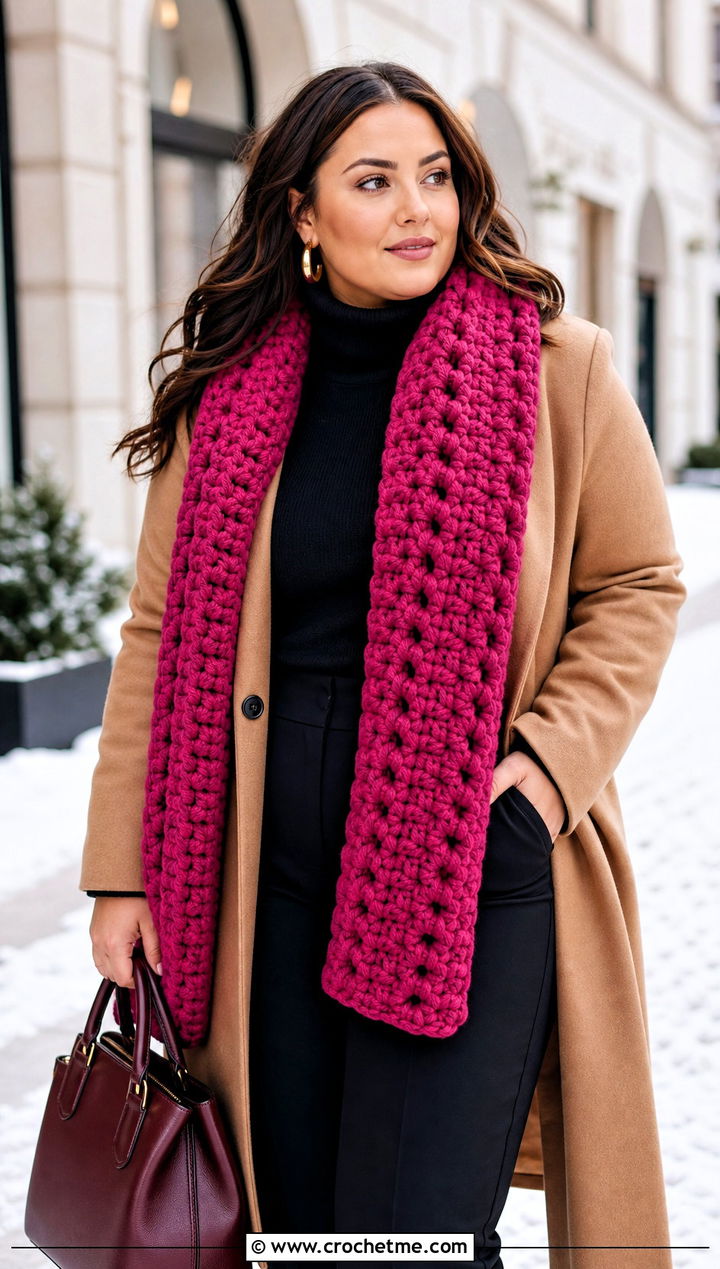Blanket Crochet Scarf With Wool Coat - 25 Crochet For Beginners Scarf outfit ideas