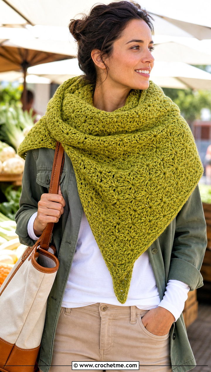 Blanket Crochet Star Stitch Scarf With Utility Jacket And Chinos - 25 Crochet Star Stitch Scarf outfit ideas
