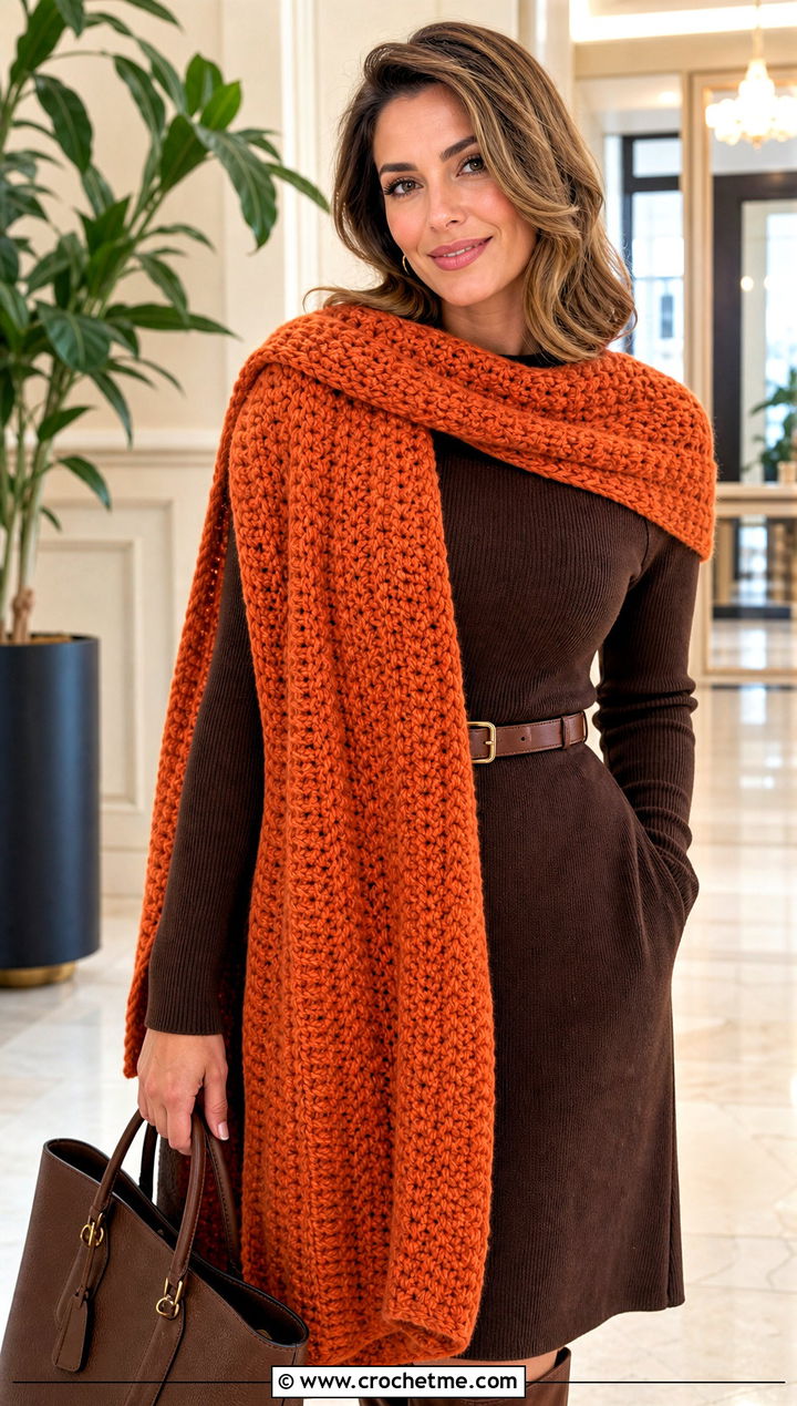 Blanket Half Double Crochet Scarf With Sweater Dress - 20 Half Double Crochet Scarf outfit ideas