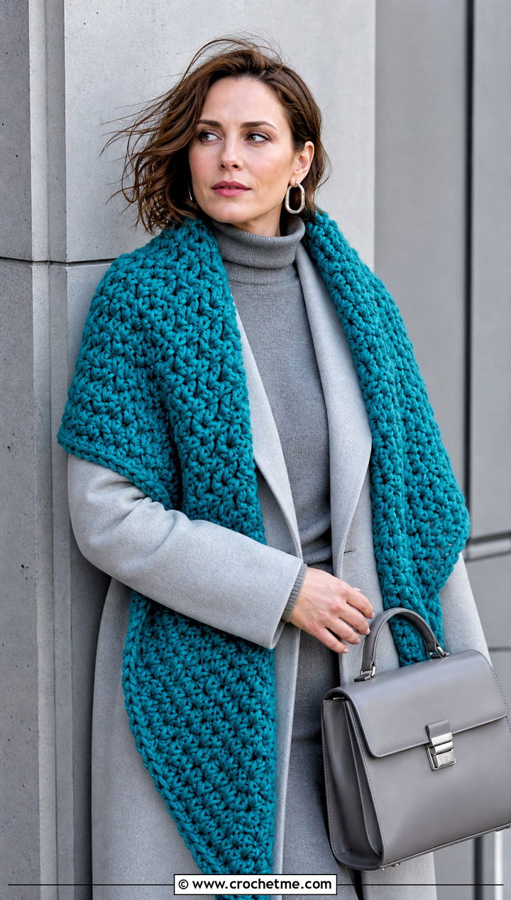 Blanket Super Chunky Crochet Scarf With Monochrome Outfit - 25 Super Chunky Crochet Scarf outfit ideas