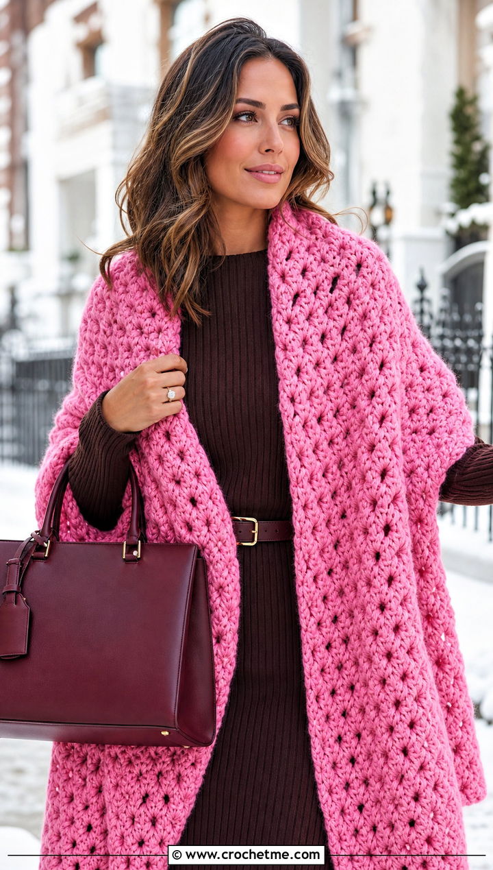Blanket V Stitch Crochet Scarf With Sweater Dress - 25 v stitch crochet scarf outfit ideas