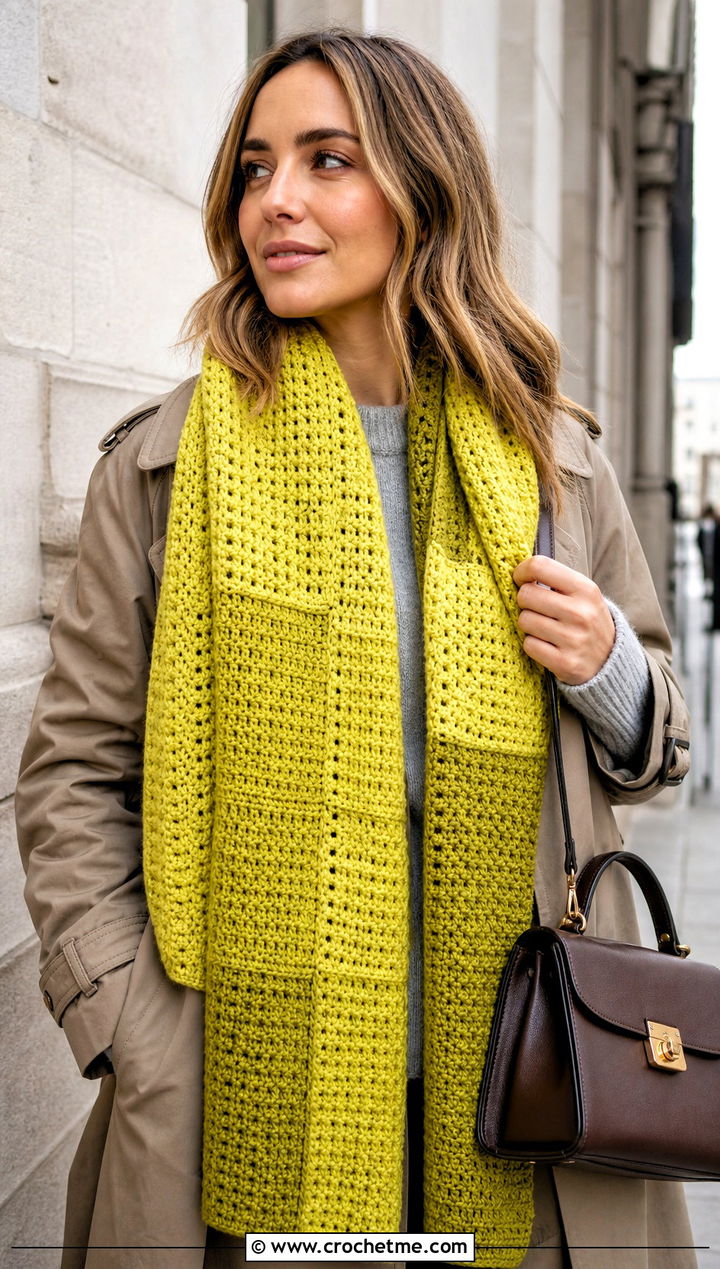 Block Stitch Shawl With Trench Coat - 25 Crochet Shawl In A Cake outfit ideas
