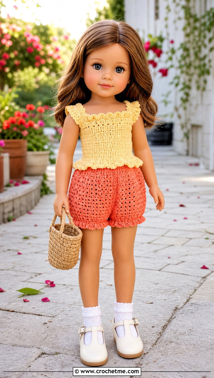 Bloomer Crochet Doll Shorts With Smocked Top - 30 crochet doll shorts outfit ideas