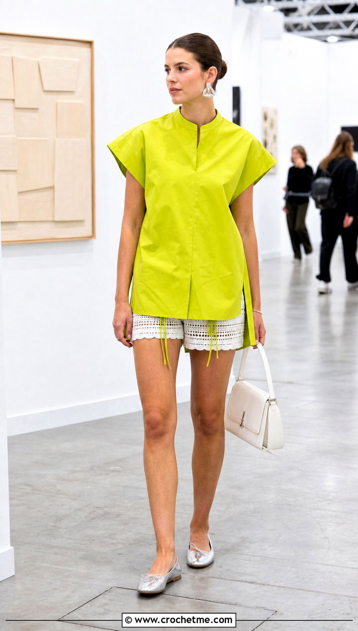 Bloomer White Crochet Shorts With Structured Tunic - 35 white crochet shorts outfit ideas