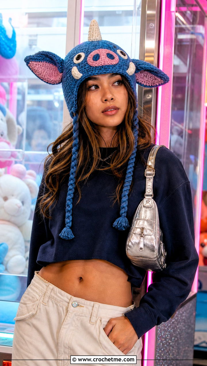 Blue Bokoblin Horned Crochet Beanie With Cargo Pants - 15 Bokoblin Crochet Hat outfit ideas