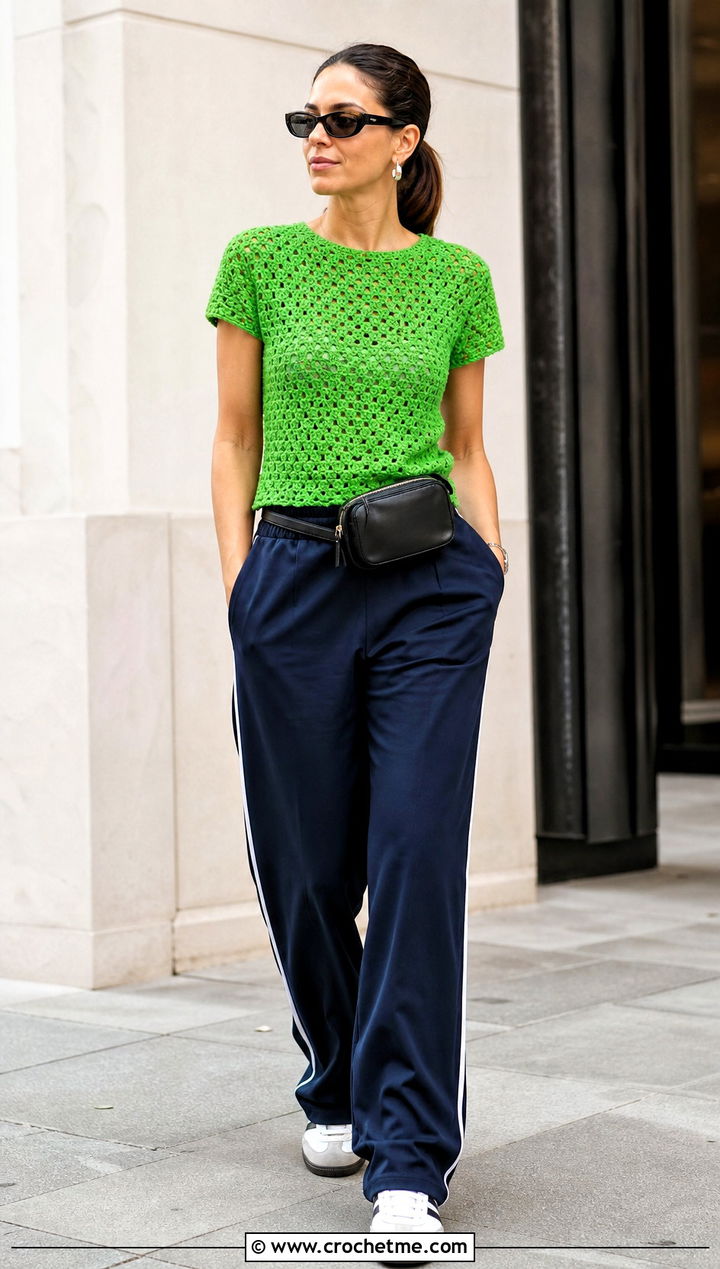 Blue Sky Crochet Tee With Track Pants - 15 blue sky crochet tee outfit ideas