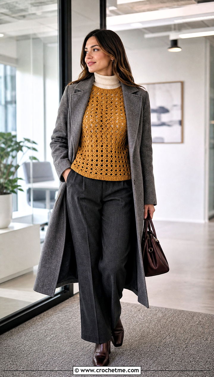 Blue Sky Crochet Tee With Wool Trousers And Turtleneck - 15 blue sky crochet tee outfit ideas