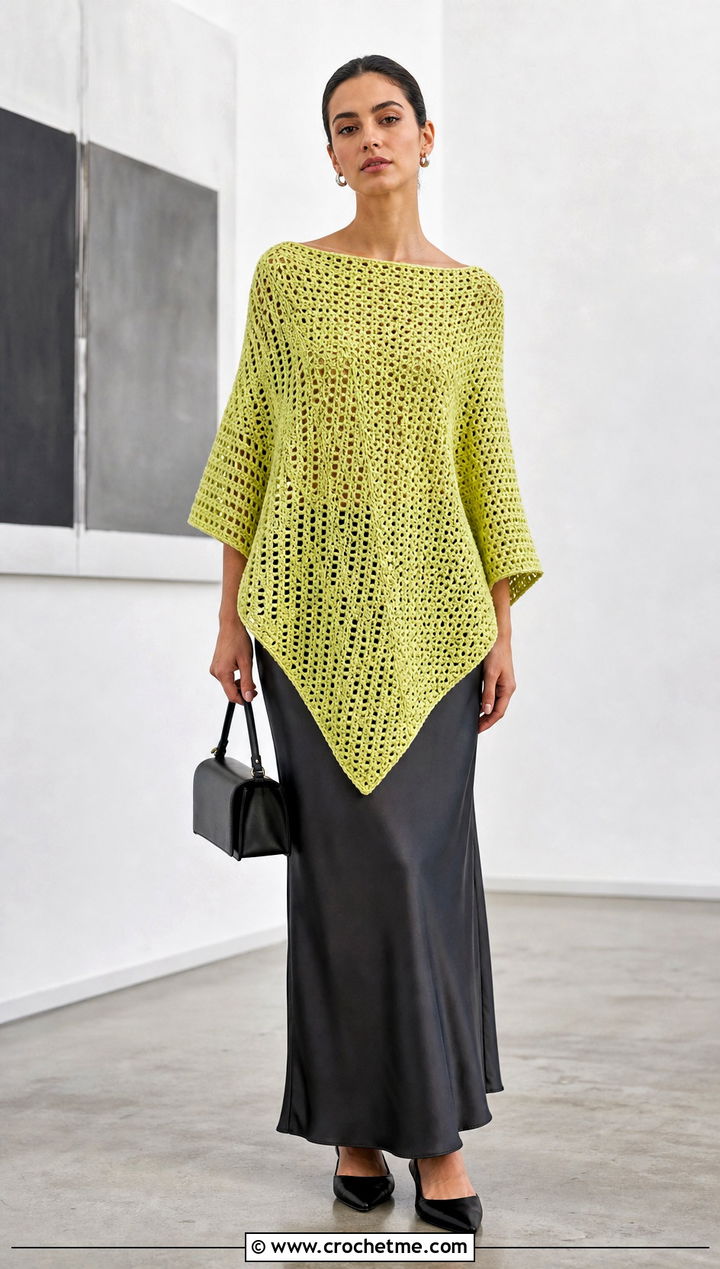 Boat Neck Crochet Boho Poncho With Slip Skirt - 30 crochet boho poncho outfit ideas