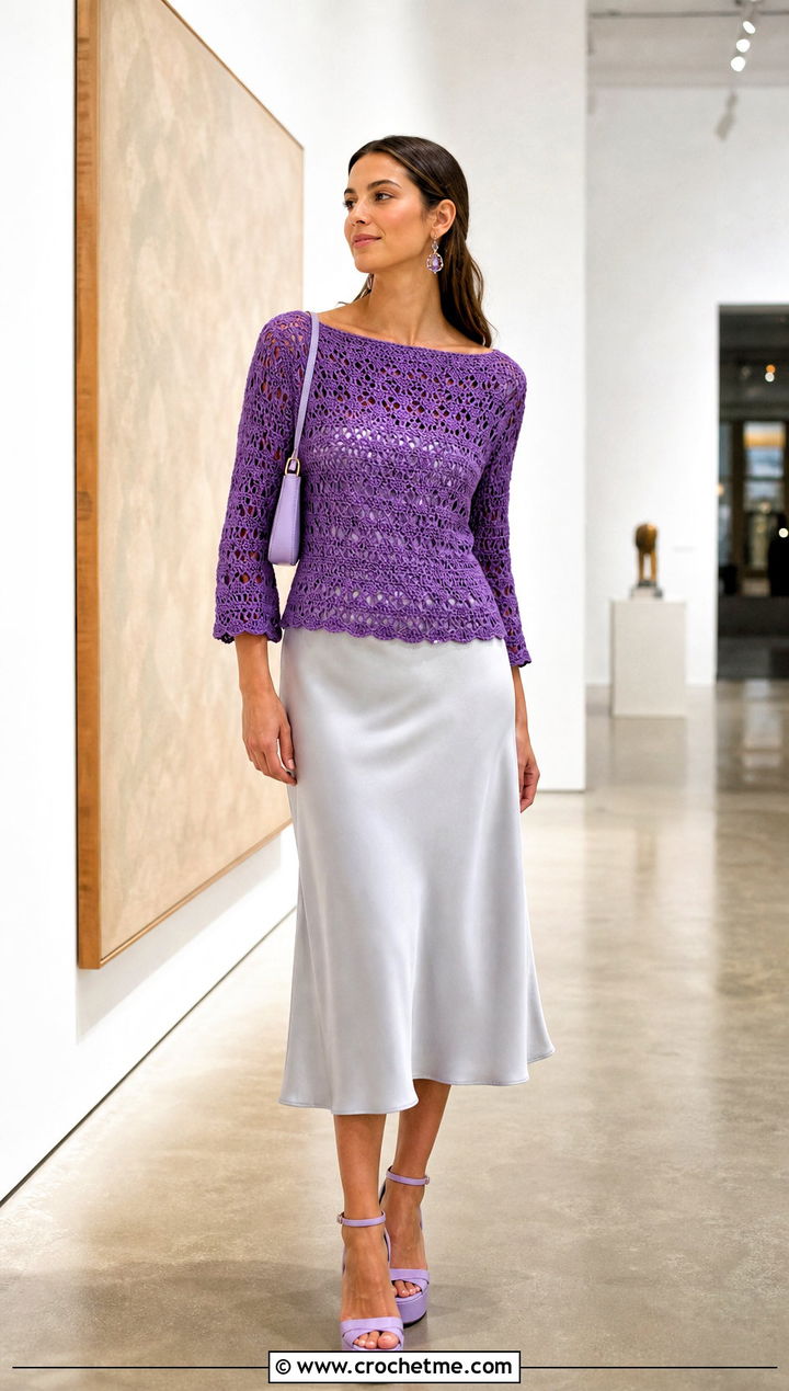 Boat Neck Crochet Top With Bias Cut Skirt - 25 70S Inspired Crochet Top outfit ideas