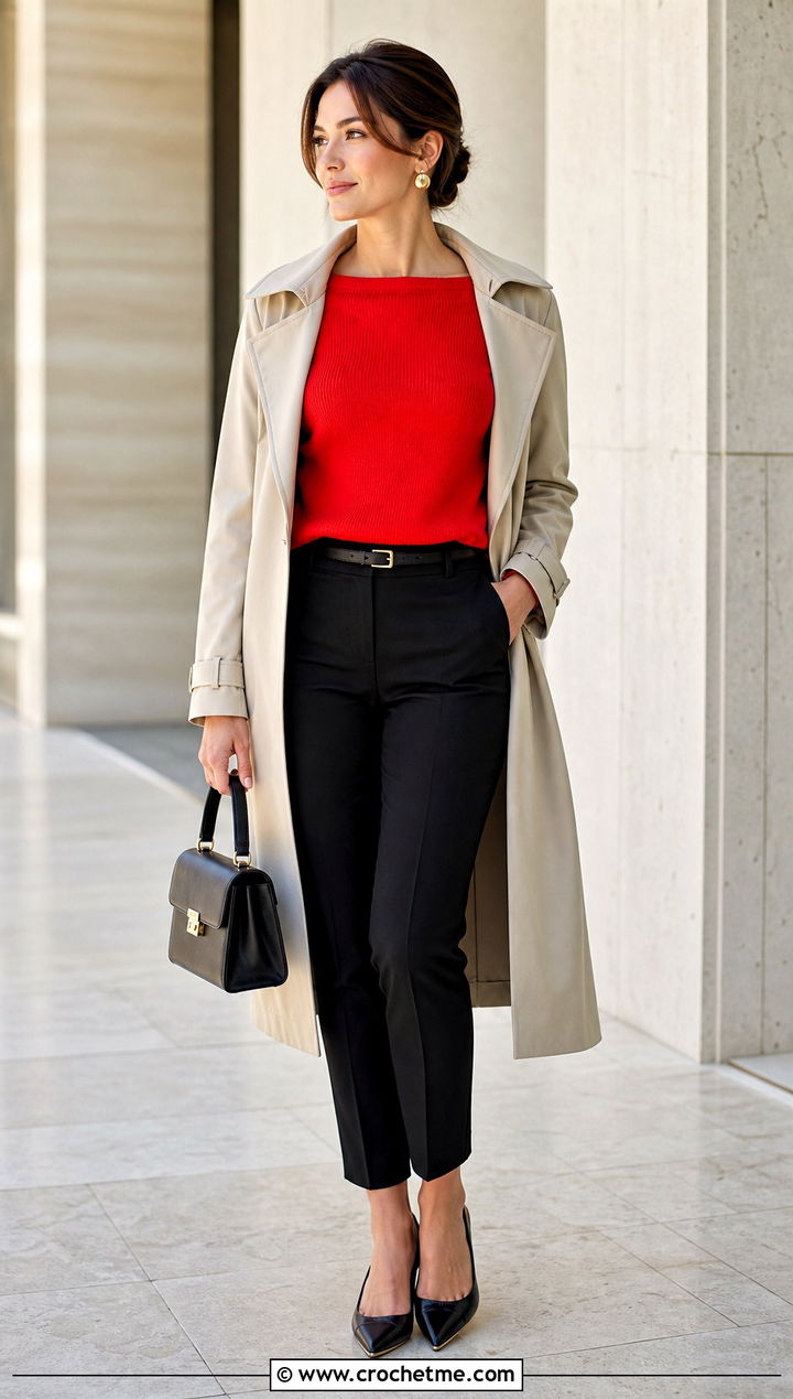 Boat Neck Knit Sweater With Cigarette Pants - 30 Knit And Crochet Sweater outfit ideas