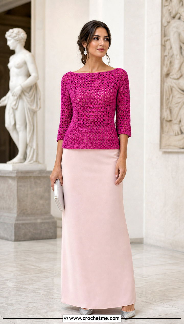 Boat Neck Raglan Crochet Top With Column Maxi Skirt - 35 raglan crochet top outfit ideas