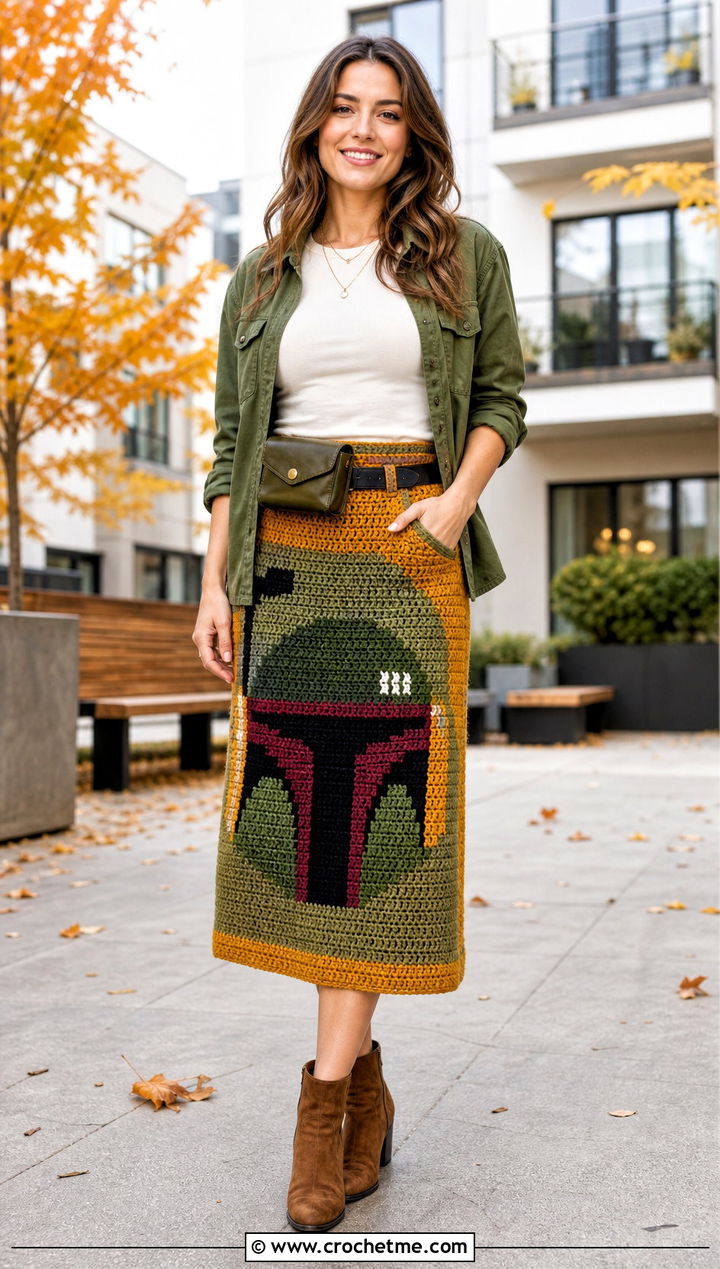Boba Fett Mosaic Crochet Skirt With Fitted T Shirt - 25 Star Wars Crochet Clothes and outfit ideas