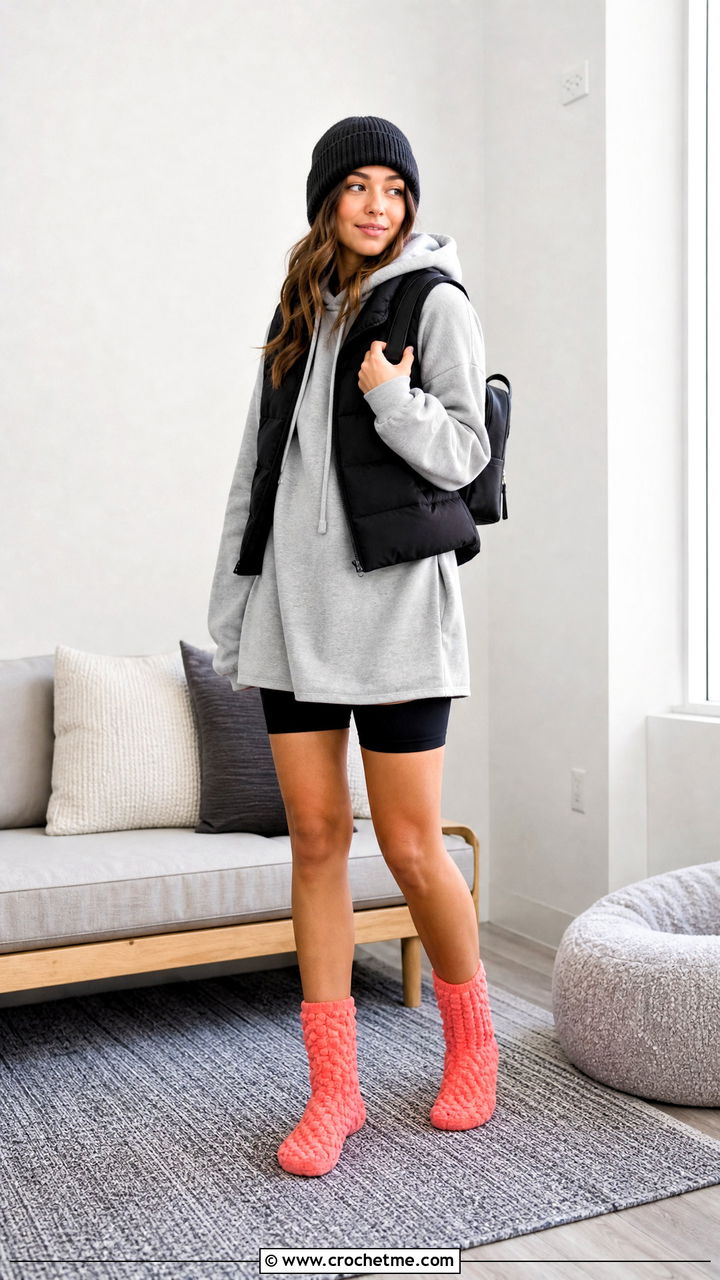 Bobble Stitch Bed Socks With Hoodie Dress - 35 crochet bed socks outfit ideas