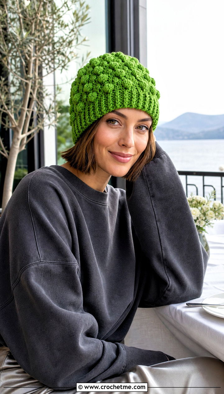 Bobble Stitch Crochet Beanie With Midi Skirt - 25 lakeside crochet beanie outfit ideas